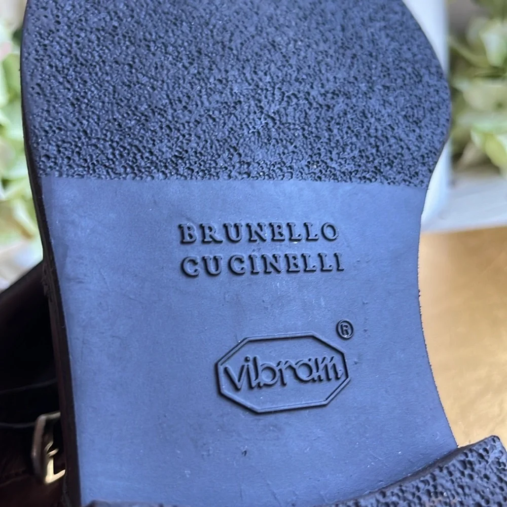 Brunello Cucinelli Brogue Wingtip Double Monk Strap Loafers in Brown Leather